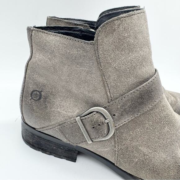 Born Maris Buckle Distressed Ankle Boots Grey Leather Size 9 Office Minimalist - Picture 2 of 11